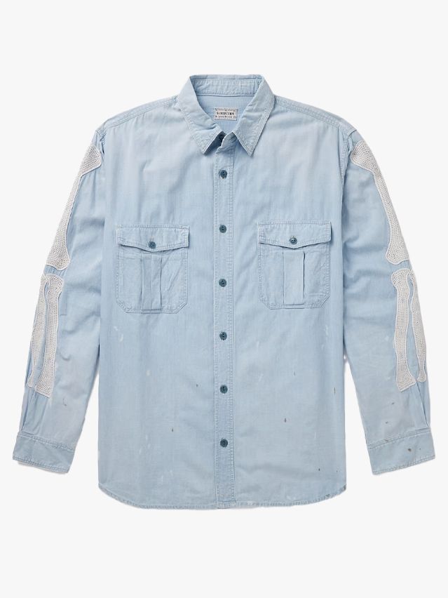 Image may contain: Clothing, Long Sleeve, Sleeve, Shirt, Pants, and Jeans